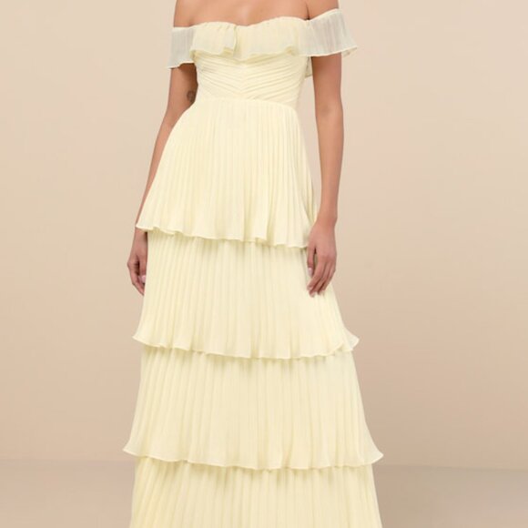 Lulus Always Remarkable Pale Yellow Off-the-shoulder Maxi Dress - Size XS - Picture 2 of 2